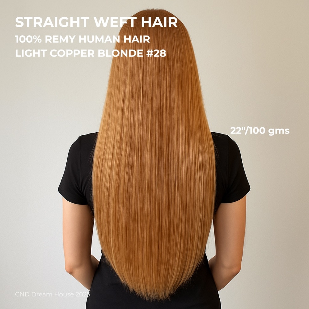 22" Weft Hair Extensions – #28 Warm Blonde (100g Human Hair)